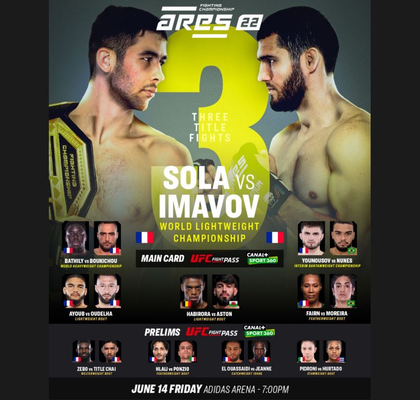 Arès 22 - Sola vs Imavov (MMA) Horaire, chaîne TV et Streaming ?