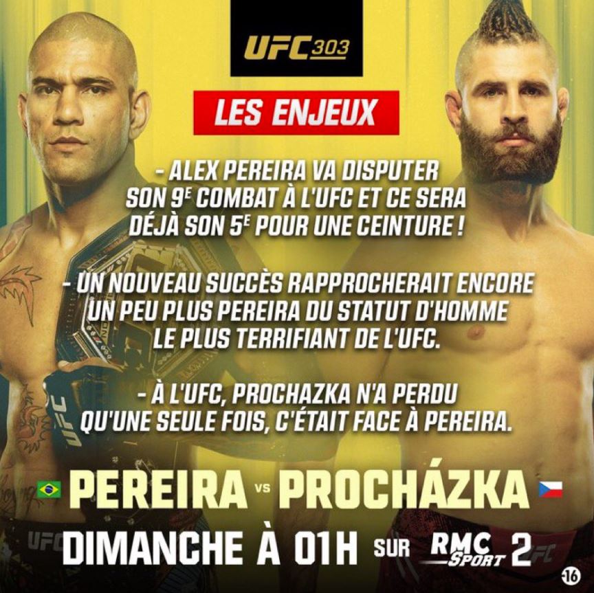 Pereira vs Procházka (MMA - UFC 303) Horaire, chaîne, diffusion TV et Streaming ?